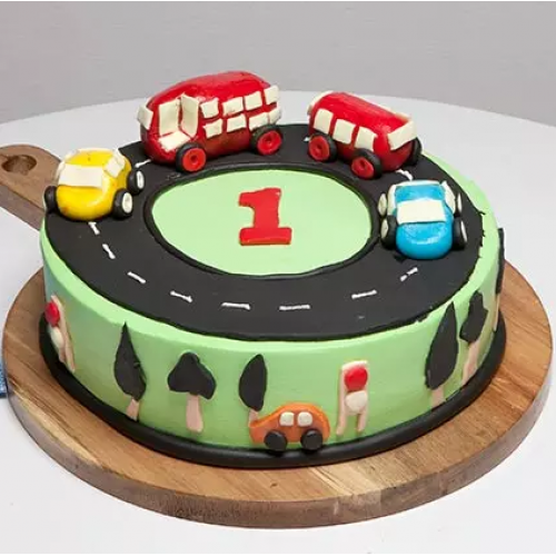 Race Track First Birthday Customized Fondant Cake Delivery in Faridabad