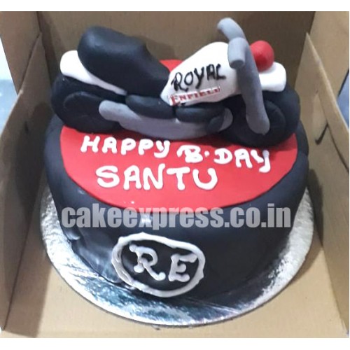 Royal Enfield Theme Fondant Cake Delivery in Faridabad