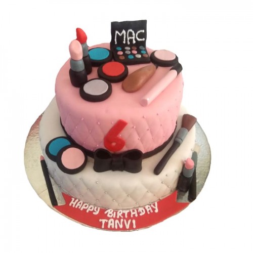 2 Tier Makeup Theme Fondant Cake Delivery in Delhi NCR