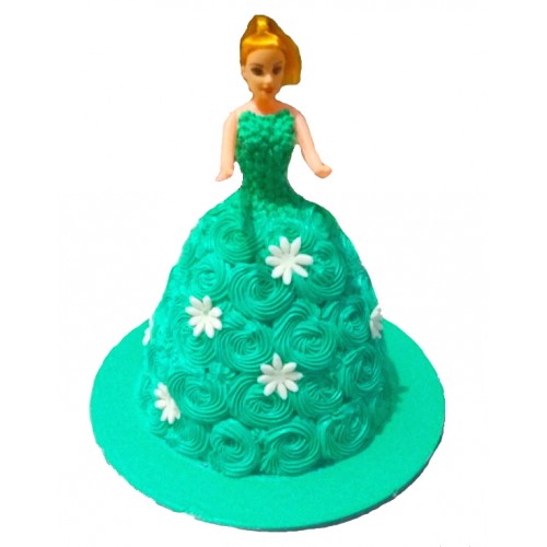 Barbie Doll Cake with Green Roses Dress Delivery in Faridabad