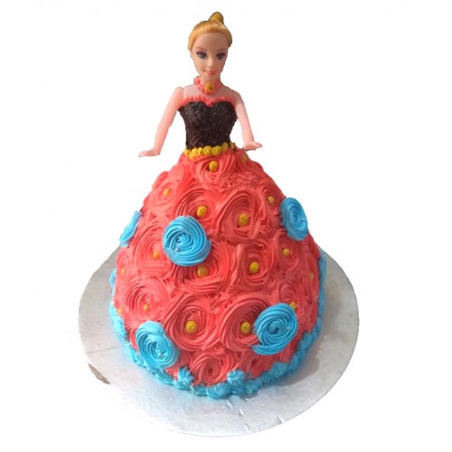 Barbie Doll Cake with Red Roses Dress Delivery in Faridabad