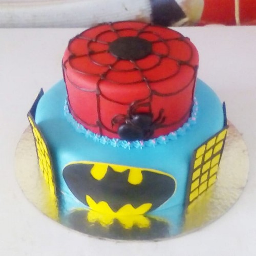 Spiderman & Batman Theme Fondant Cake Delivery in Faridabad