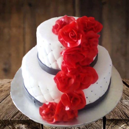 2 Tier Red Roses Customized Fondant Cake Delivery in Faridabad