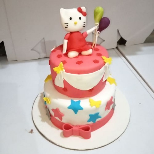 Hello Kitty Theme 2 Tier Fondant Cake Delivery in Faridabad