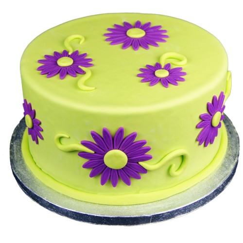 Flowers Green Purple Fondant Cake Delivery in Faridabad