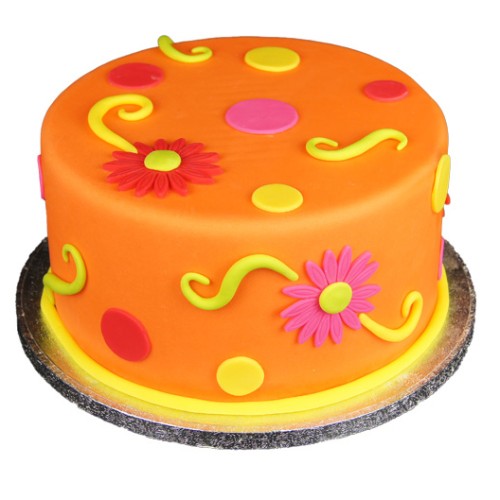 Orange Floral Theme Fondant Cake Delivery in Faridabad