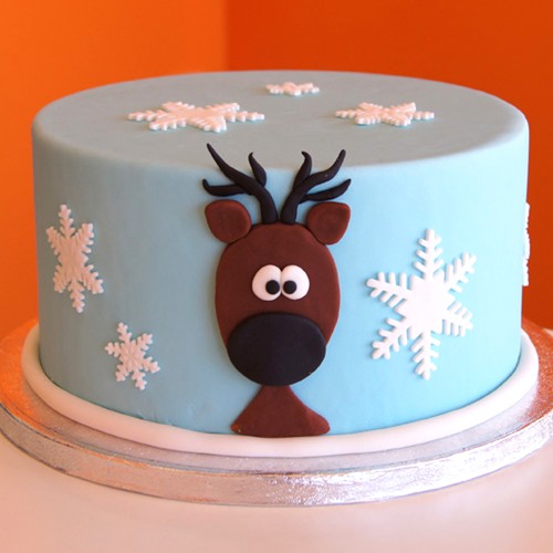 Raindeer Theme Fondant Cake Delivery in Faridabad