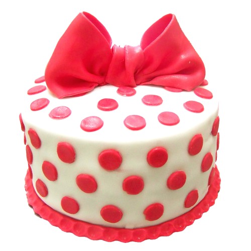 Red Polka Dot With Ribbon Fondant Cake Delivery in Faridabad