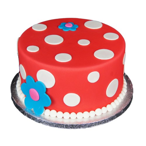 White Polka Dot Red Fondant Cake Delivery in Faridabad