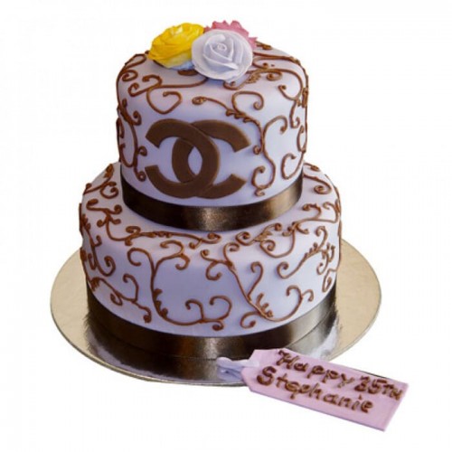 2 Tier Special Chanel Fondant Cake Delivery in Faridabad