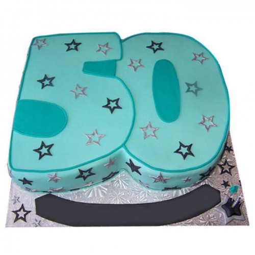 50 Number Blue Star Fondant Cake Delivery in Faridabad