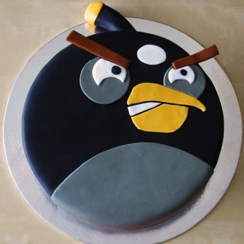 Black Angry Bird Fondant Cake Delivery in Faridabad