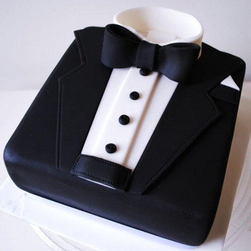Black Tuxedo Shape Fondant Cake Delivery in Faridabad