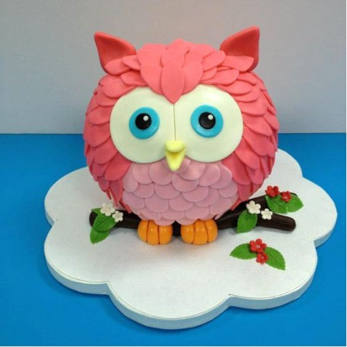 Customized Pink Owl Fondant Cake Delivery in Faridabad