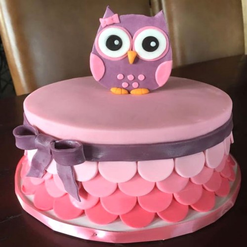 Owl Baby Shower Fondant Cake Delivery in Faridabad