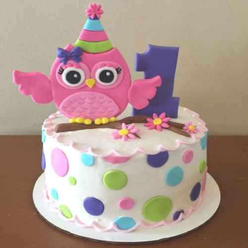 Owl Theme First Birthday Cake Delivery in Faridabad