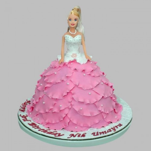 White & Pink Barbie Fondant Cake Delivery in Faridabad