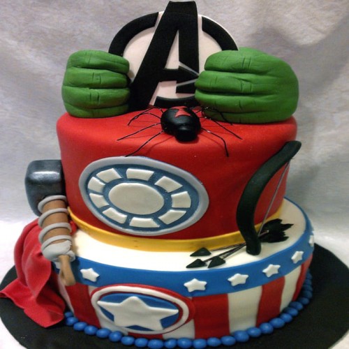 2 Tier Avengers Theme Fondant Cake Delivery in Faridabad