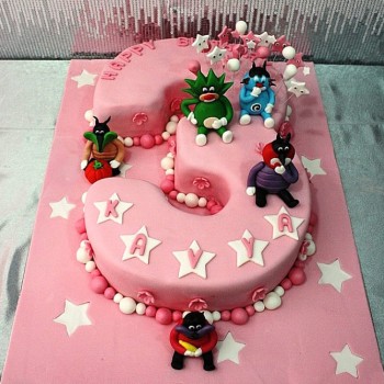 3 Number Oggy & Cockroaches Pink Cake