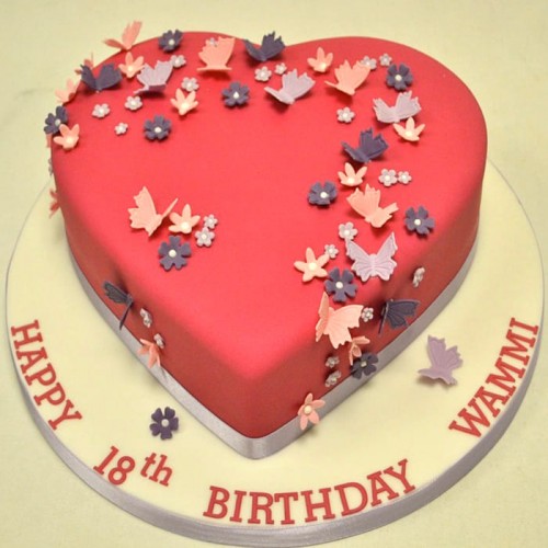 Butterfly on Red Heart Fondant Cake Delivery in Faridabad