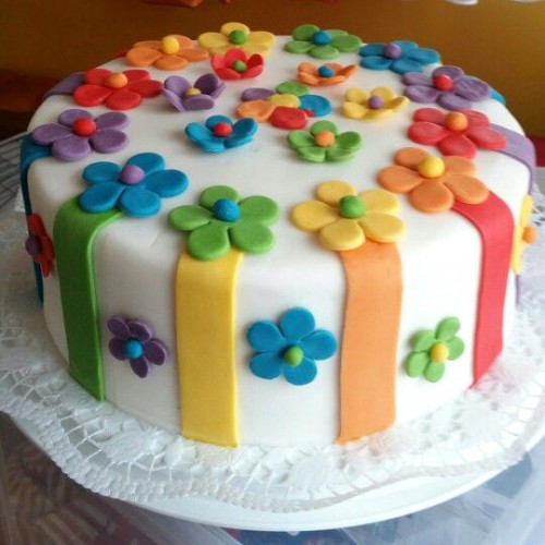 Colorful Floral Fondant Cake Delivery in Faridabad