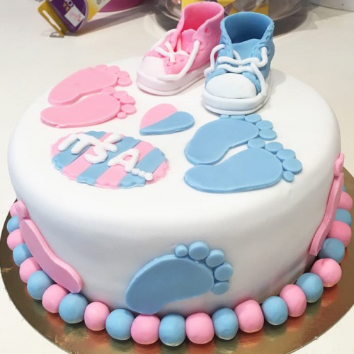 He or She Baby Shower Theme Fondant Cake Delivery in Faridabad