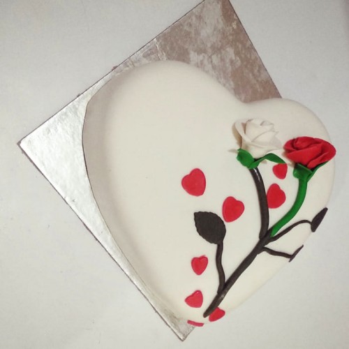 Lovely Heart & Rose Fondant Cake Delivery in Faridabad