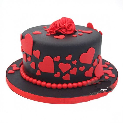 Red & Black Romantic Fondant Cake Delivery in Faridabad