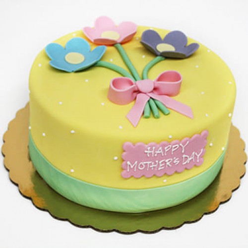 Yellow Floral Fondant Cake Delivery in Faridabad