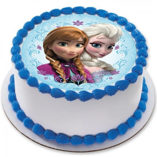 Disney Anna & Elsa Frozen Round Photo Cake Delivery in Faridabad