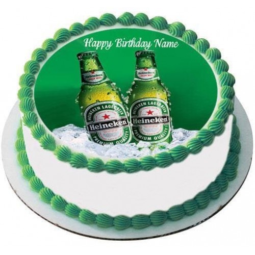 Heineken Beer Round Photo Cake Delivery in Delhi