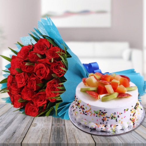 Red Roses N Fruity Treat Combo Delivery in Faridabad