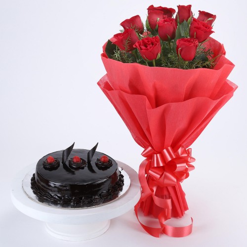 Red Roses with Cake Combo Delivery in Faridabad