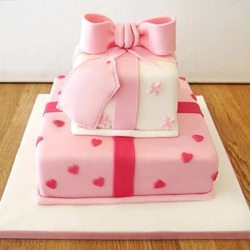 2 Tier Pink Gift Box Cake in Faridabad