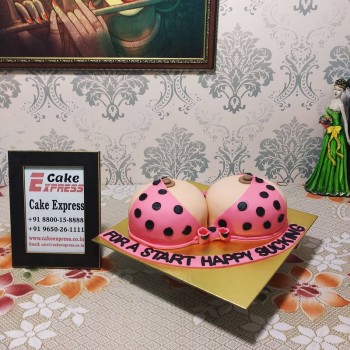 Polka Dots Pink Open Bra Fondant Cake