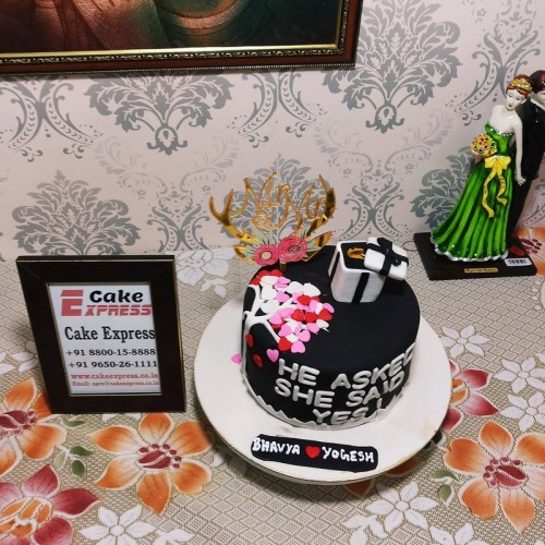 Black & White Engagement Fondant Cake in Faridabad