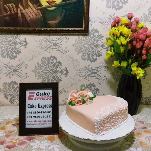 Heart Shaped Engagement Fondant Cake Delivery in Faridabad