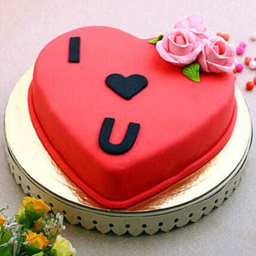 I Love U Heart Fondant Cake in Faridabad
