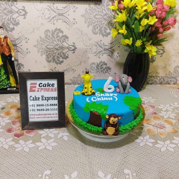 Animal Theme Blue Fondant Cake