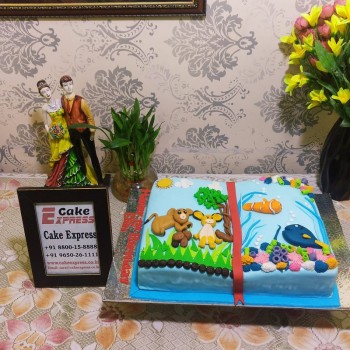 Animal in Book Theme Fondant Cake