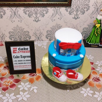 2 Tier Blue Baby Shower Fondant Cake 2 Tier Blue Baby Shower Fondant Cake