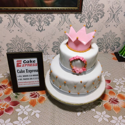 2 Tier Pink Crown Fondant Cake in Faridabad