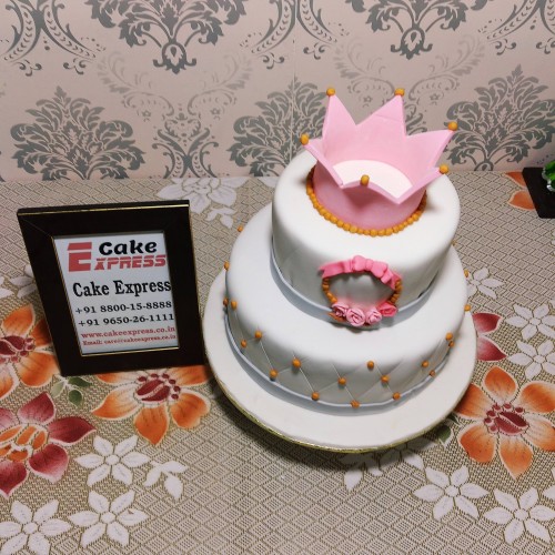 2 Tier Pink Crown Fondant Cake in Faridabad