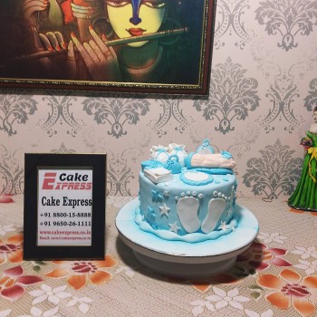 Baby Shower Light Blue Fondant Cake