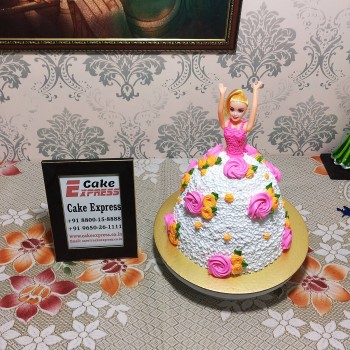 White Dress Roses Barbie Doll Cake