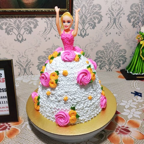 White Dress Roses Barbie Doll Cake in Faridabad