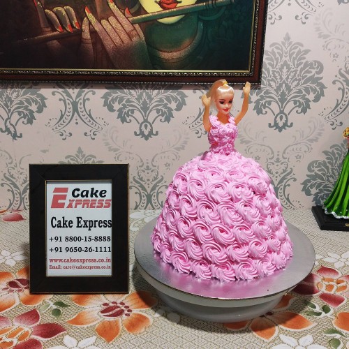 Pink Roses Barbie Doll Cake Delivery in Faridabad