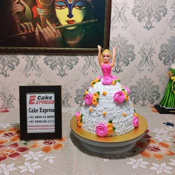 White Dress Roses Barbie Doll Cake