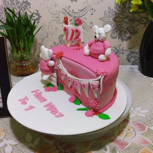 Pink Half Birthday Cake For Girl in Faridabad