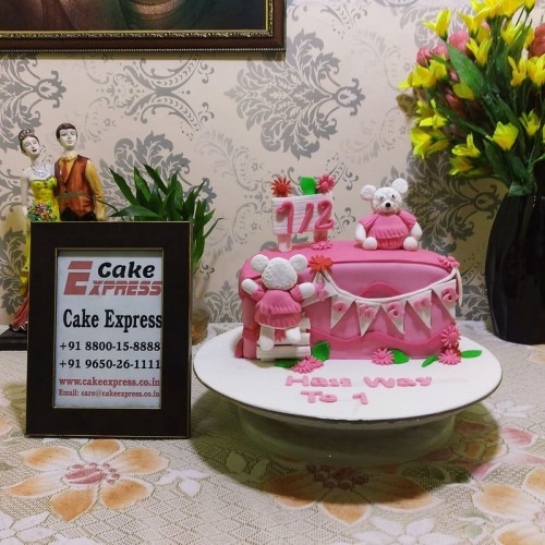 Pink Half Birthday Cake For Girl in Faridabad